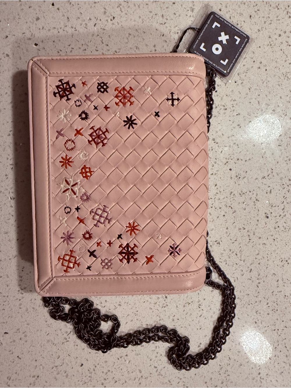 Bottega Veneta Pink Woven Crossbody with Multicolor Embroidered Stars